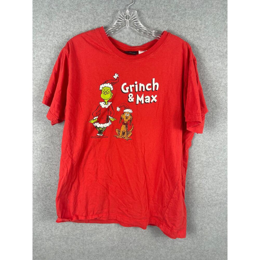 Dr Seuss Grinch & Max T Shirt Men's Size L Red Christmas Holiday